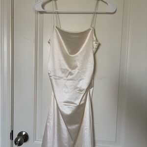 Divided Satin Slip Dress in Ivory Cream